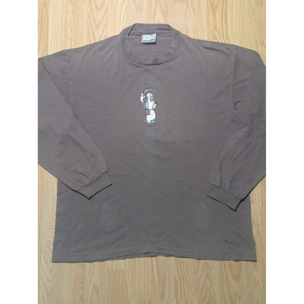 Stupid T's Mens Vintage Droopy Dog Cartoon Long Sleeve Shirt Brown XL